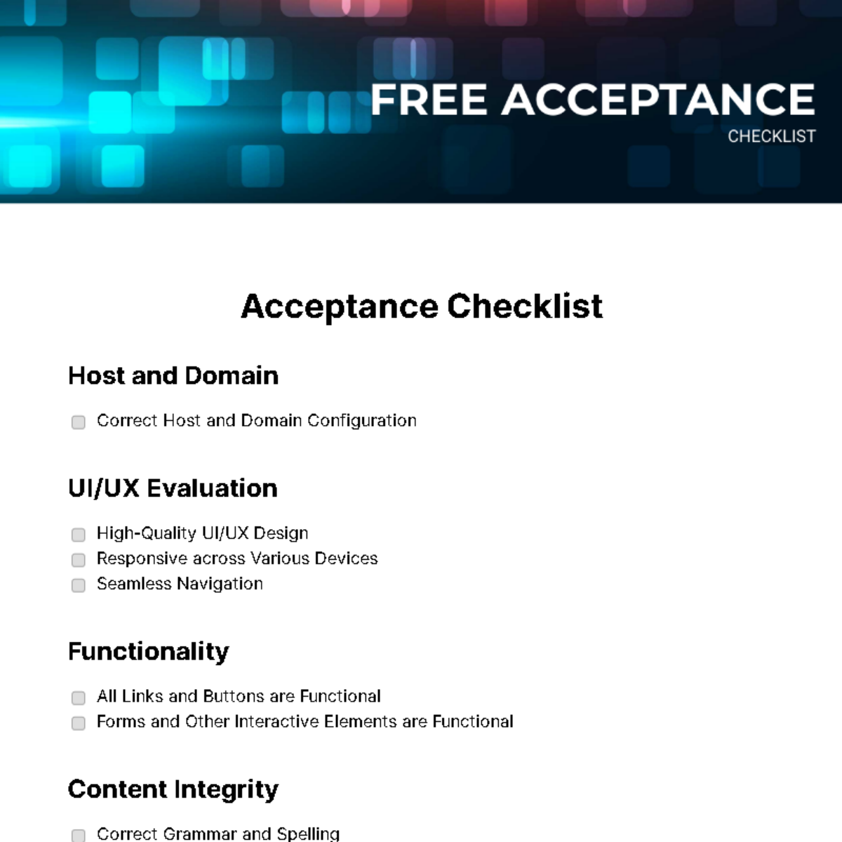 Acceptance Checklist Template Edit Online And Download Example 4278