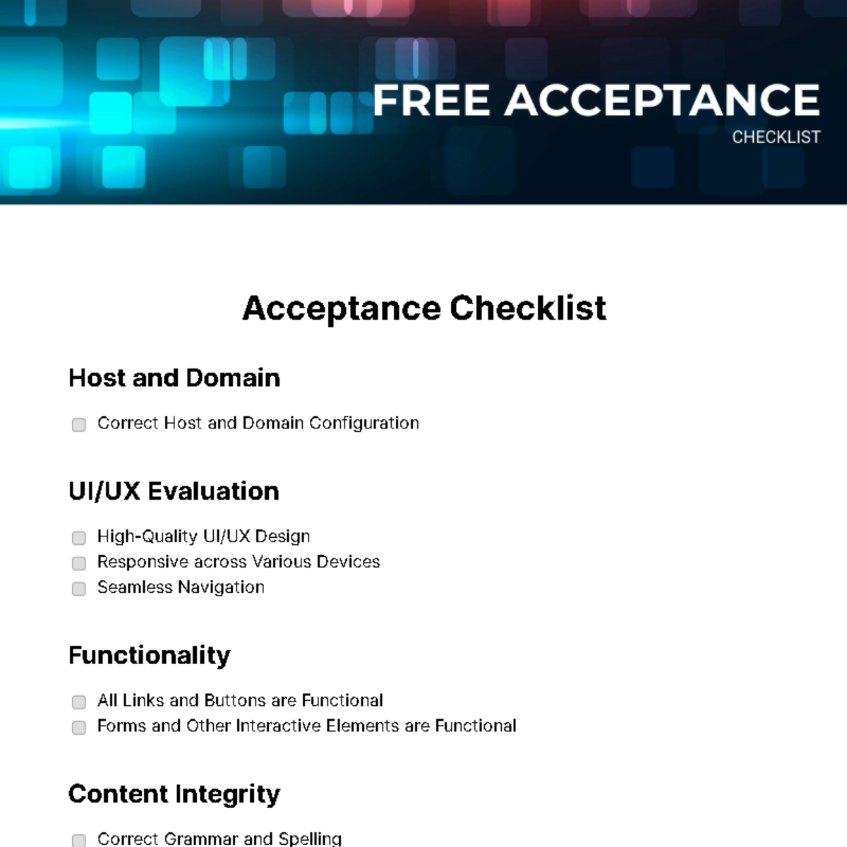 Acceptance Checklist Template - Edit Online & Download