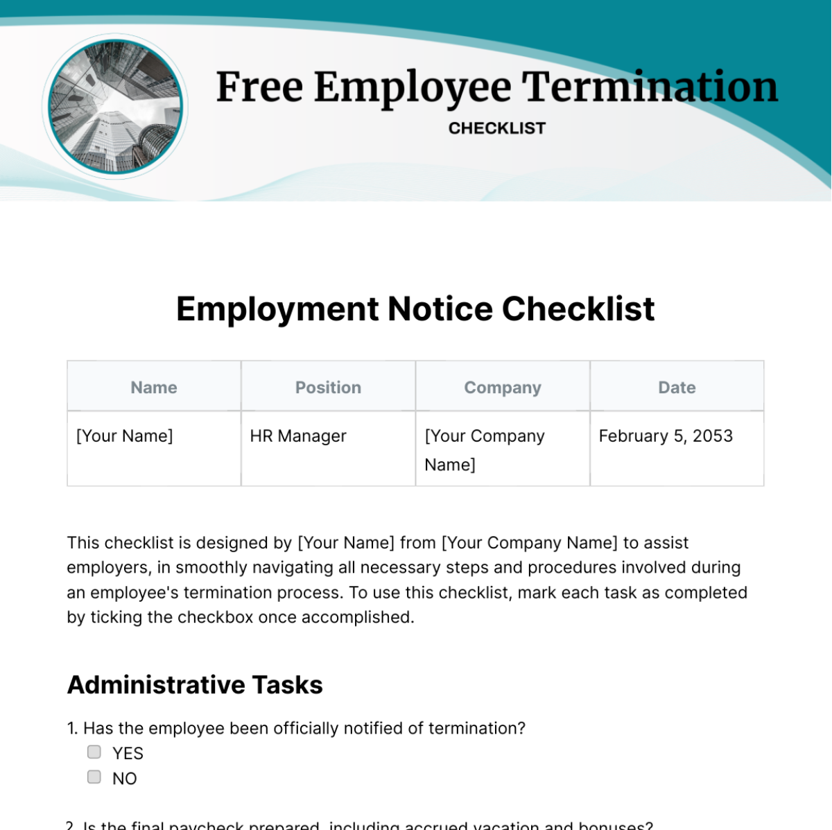 Free Employee Termination Checklist Template