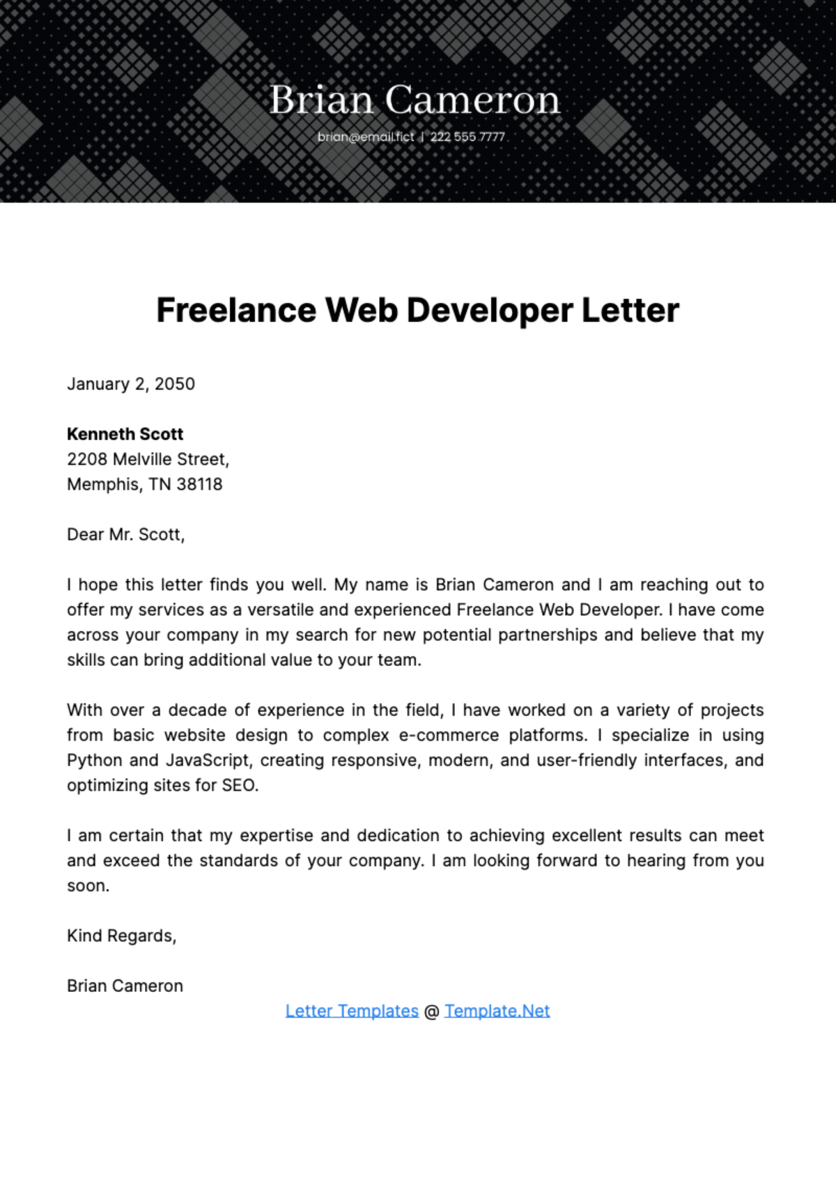 Freelance Web Developer Letter Template