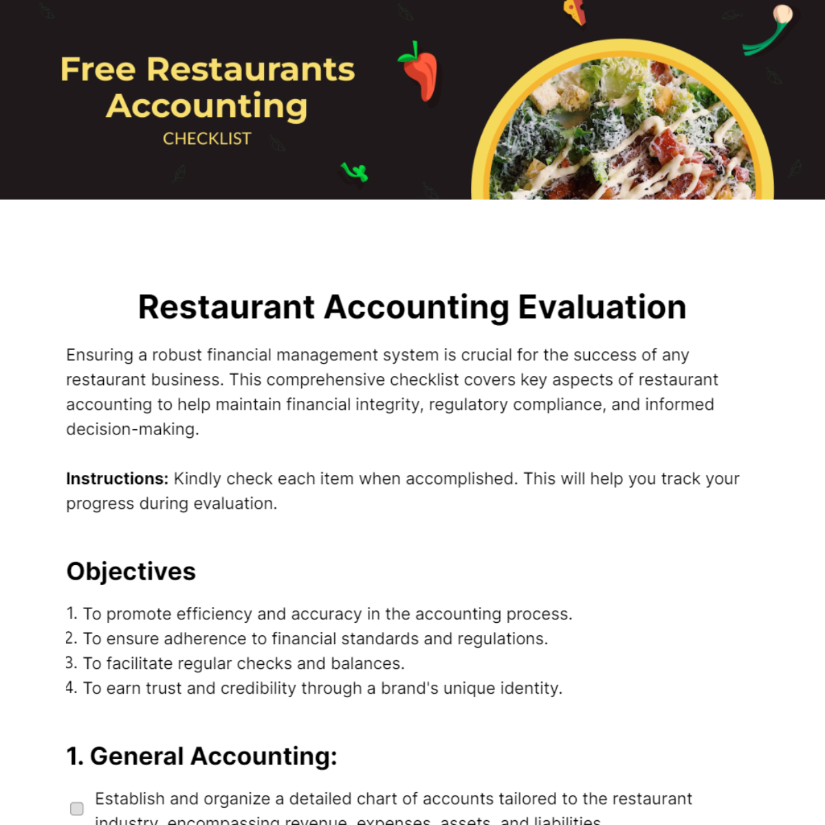 Restaurants Accounting Checklist Template