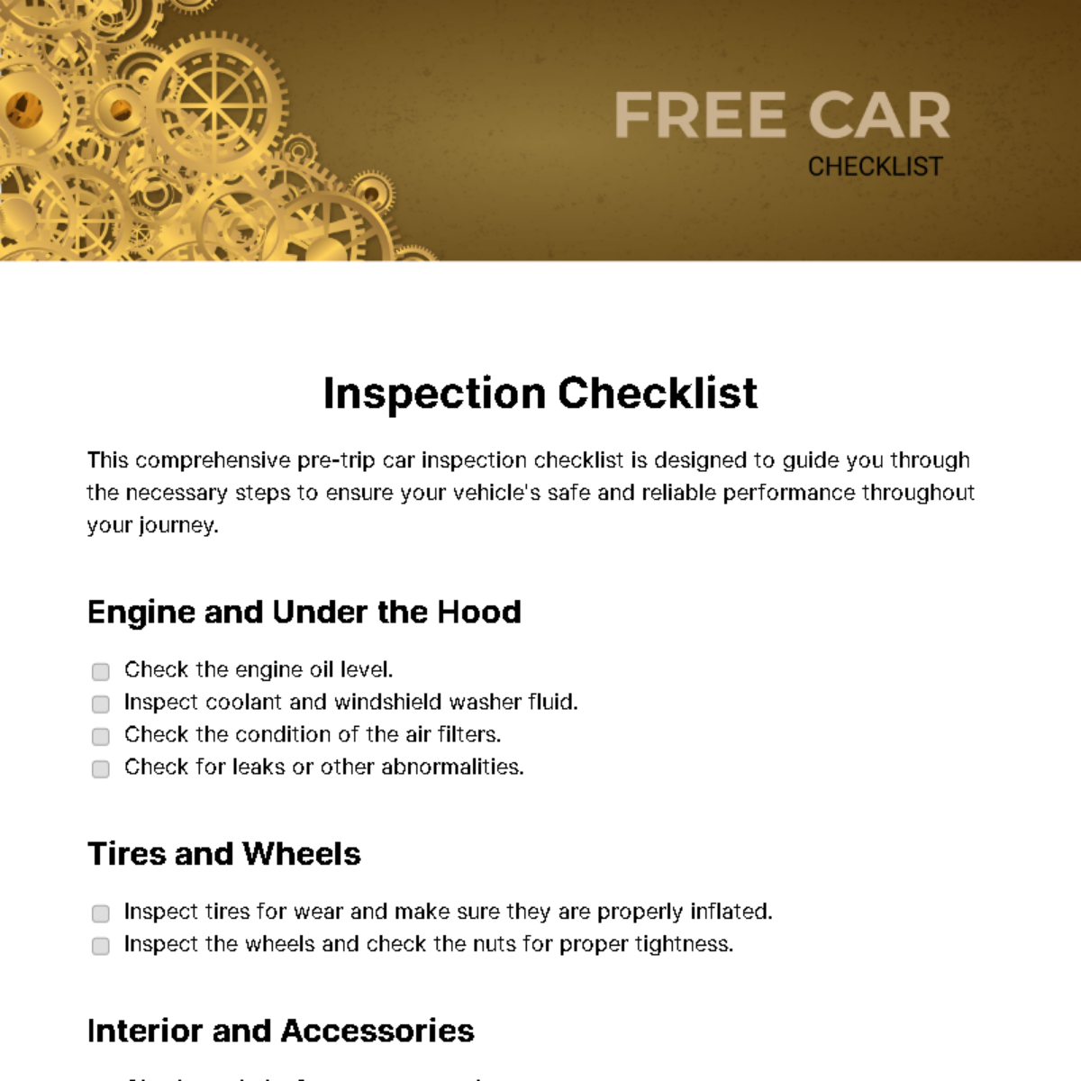 Car Checklist Template - Edit Online & Download