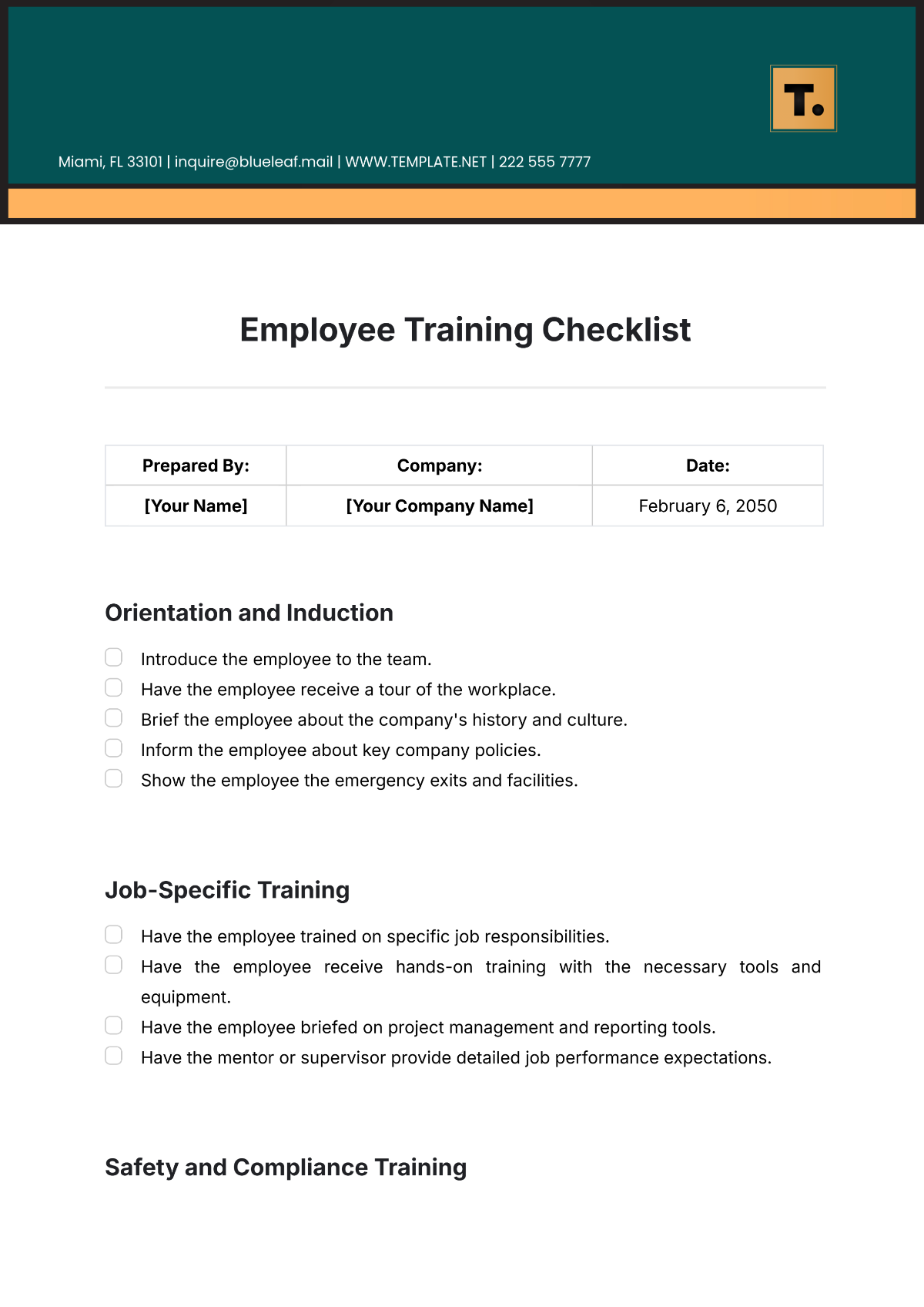 Employee Training Checklist Template - Edit Online & Download