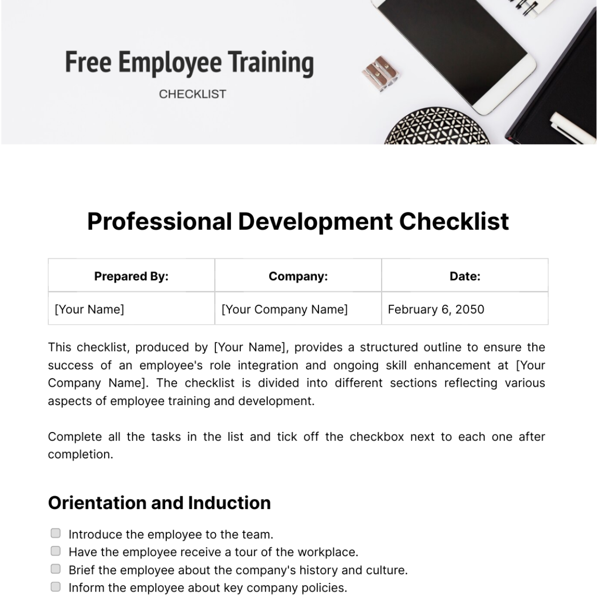 Free Employee Training Checklist Template