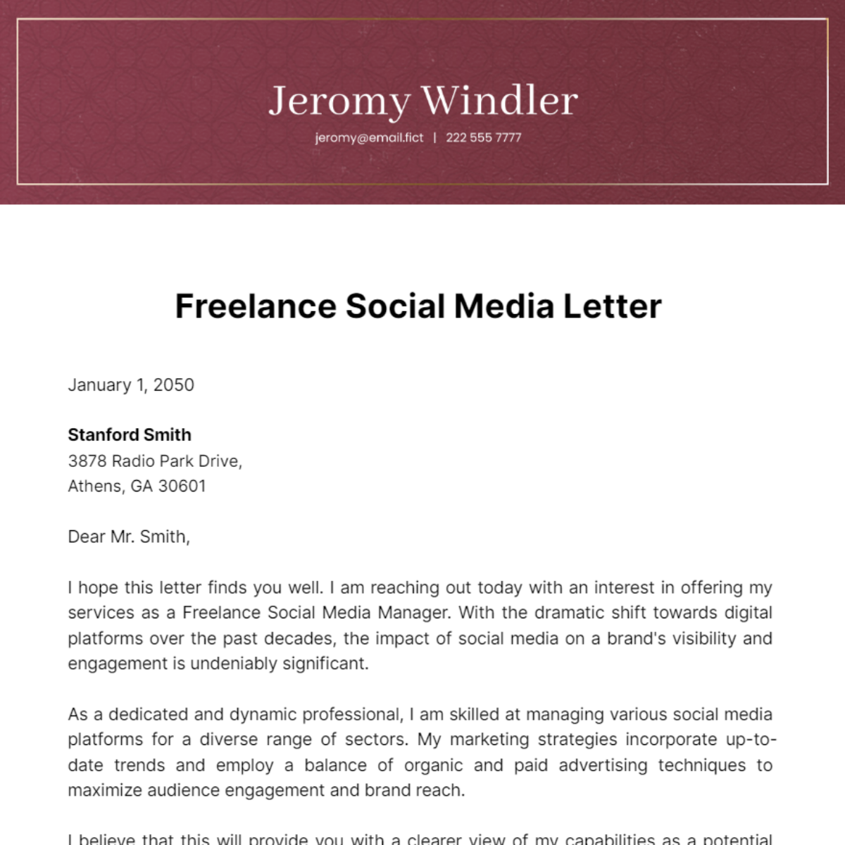 Freelance Social Media Letter Template
