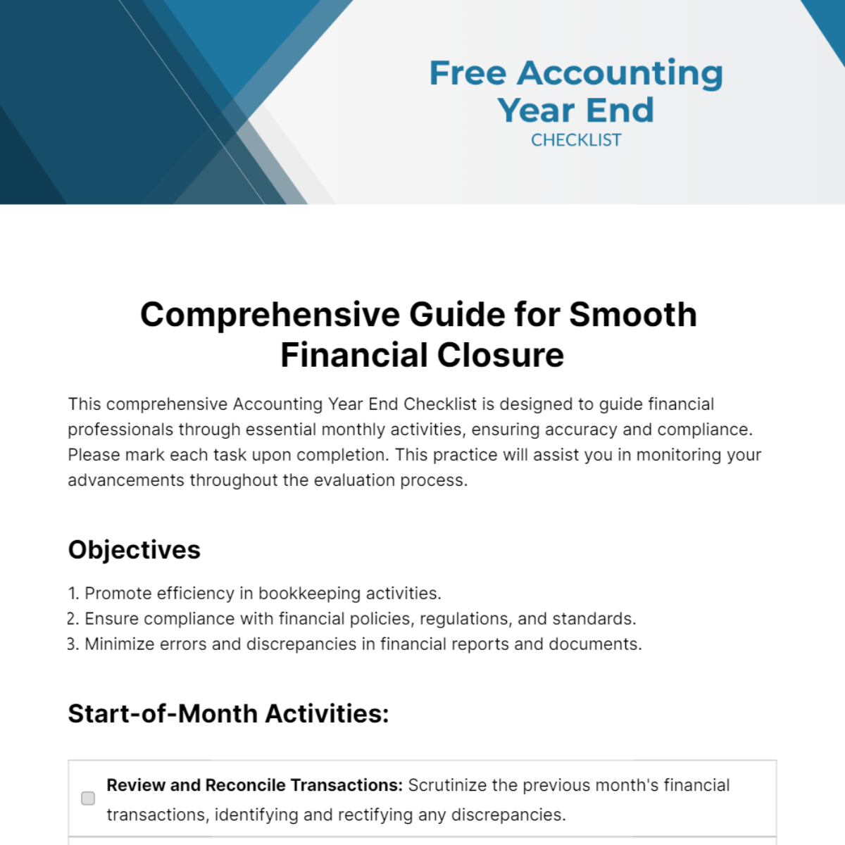 Free Accounting Year End Checklist Template