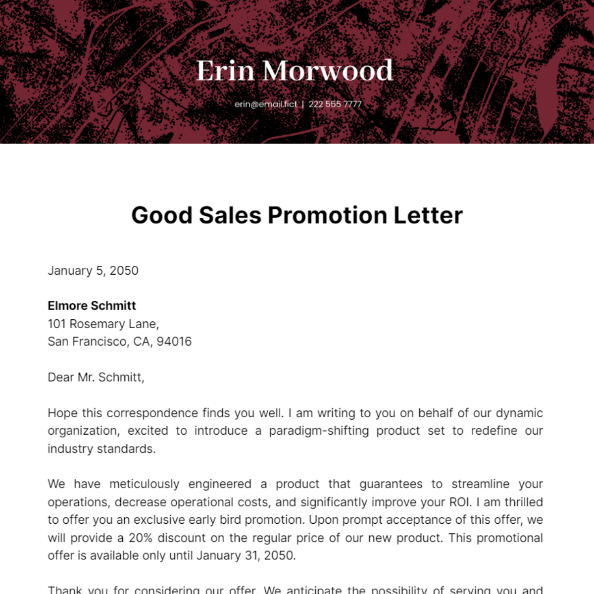 Free Good Sales Promotion Letter Template