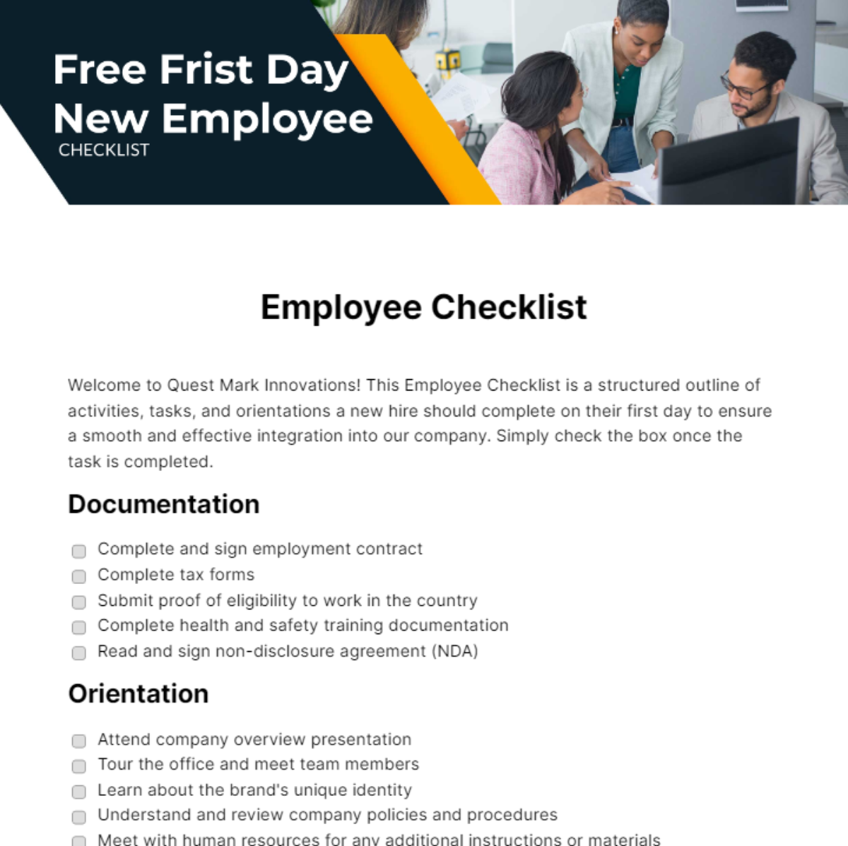 FREE Employee Checklist - Edit Online & Download | Template.net