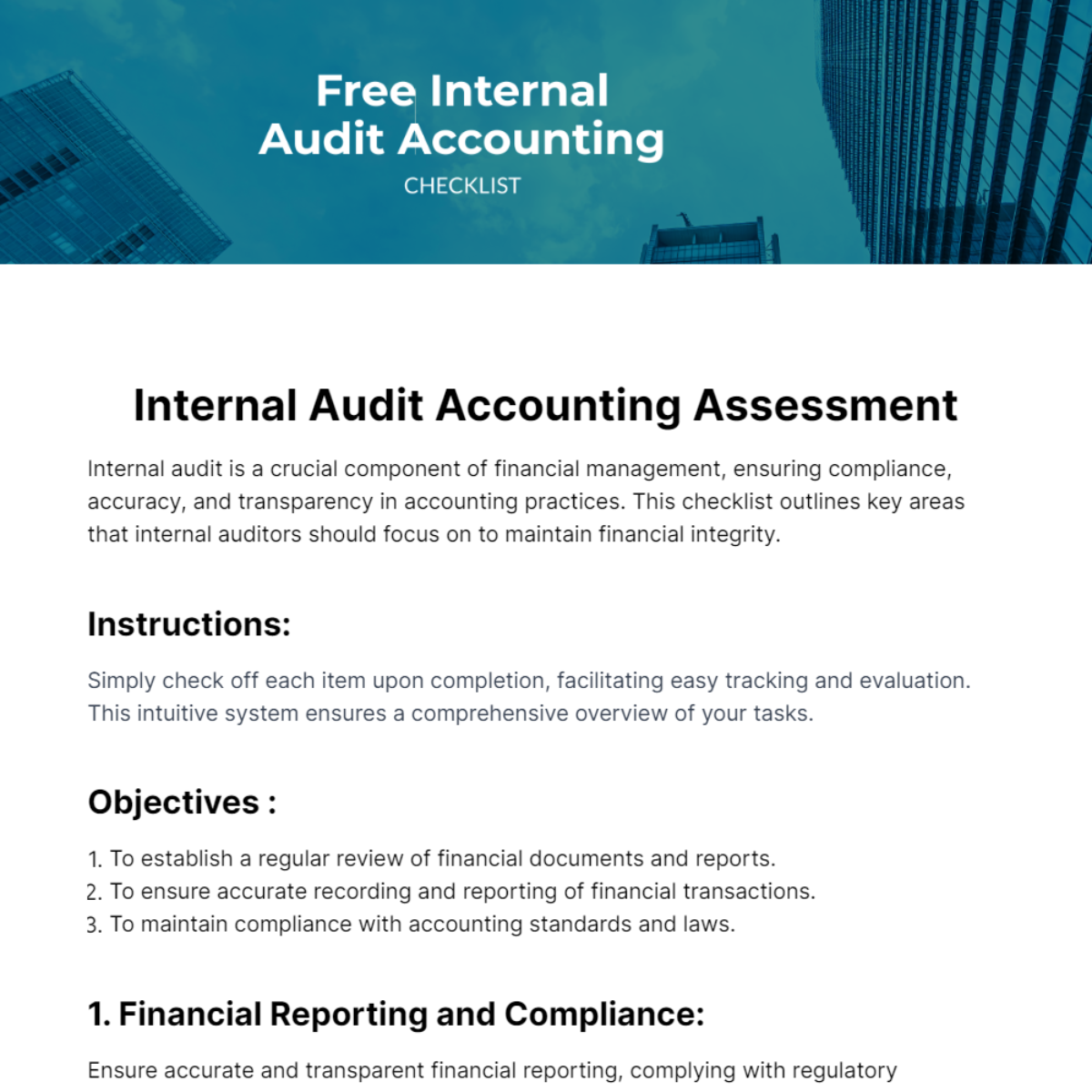Free Internal Audit Accounting Checklist Template
