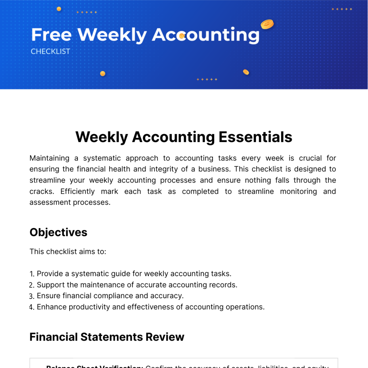 Weekly Accounting Checklist Template