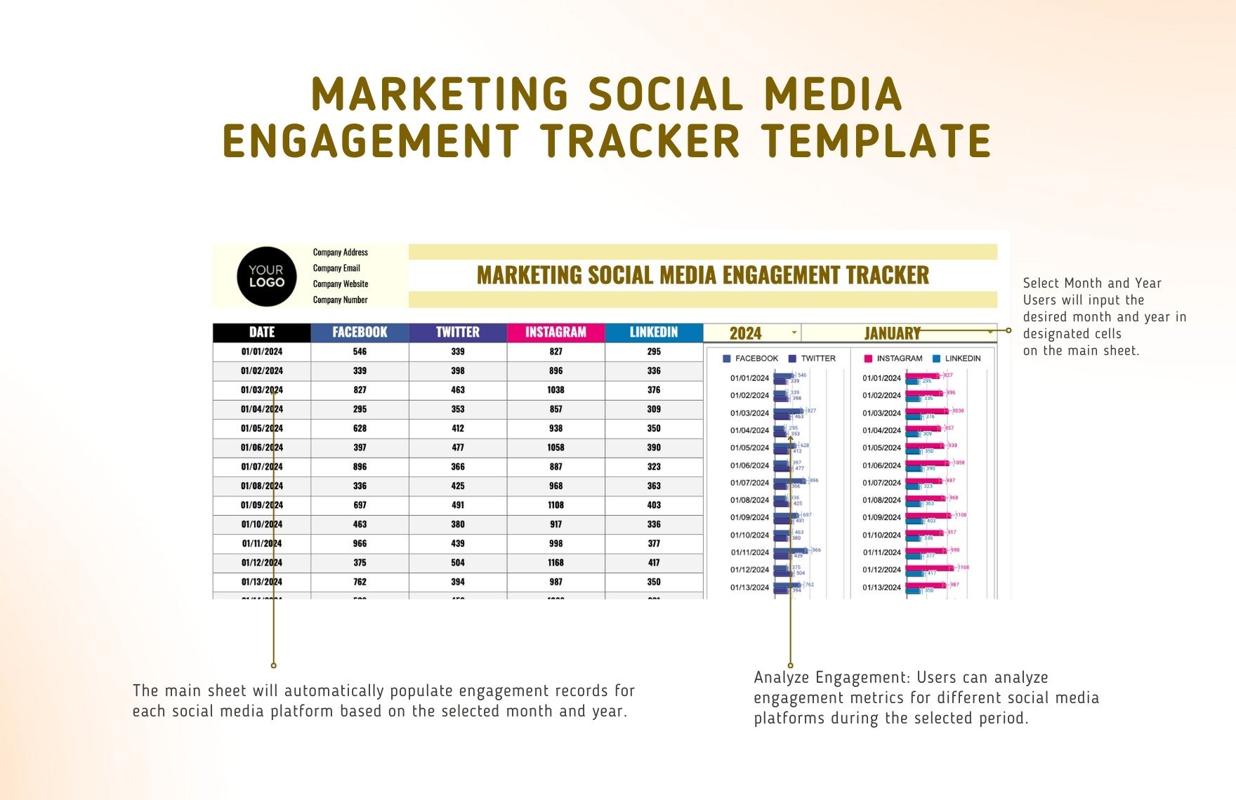 Marketing Social Media Engagement Tracker Template