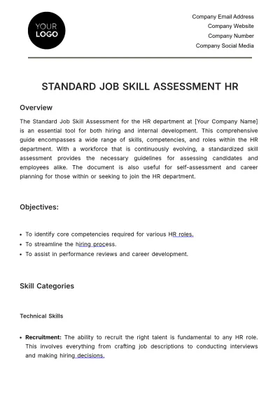 Free Standard Job Skill Assessment HR Template to Edit Online