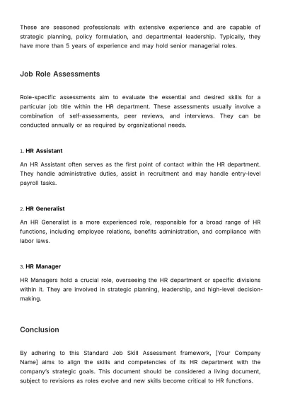 Free Standard Job Skill Assessment HR Template to Edit Online