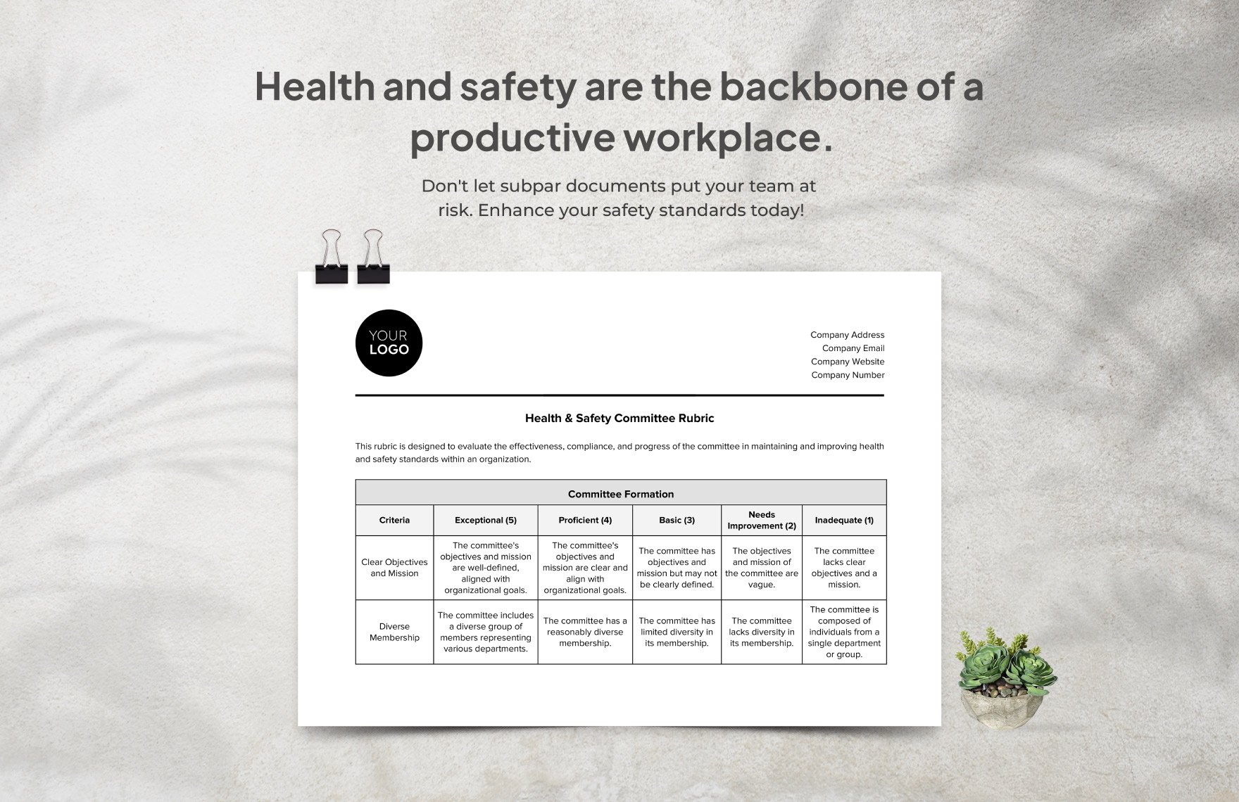 Health & Safety Committee Rubric Template