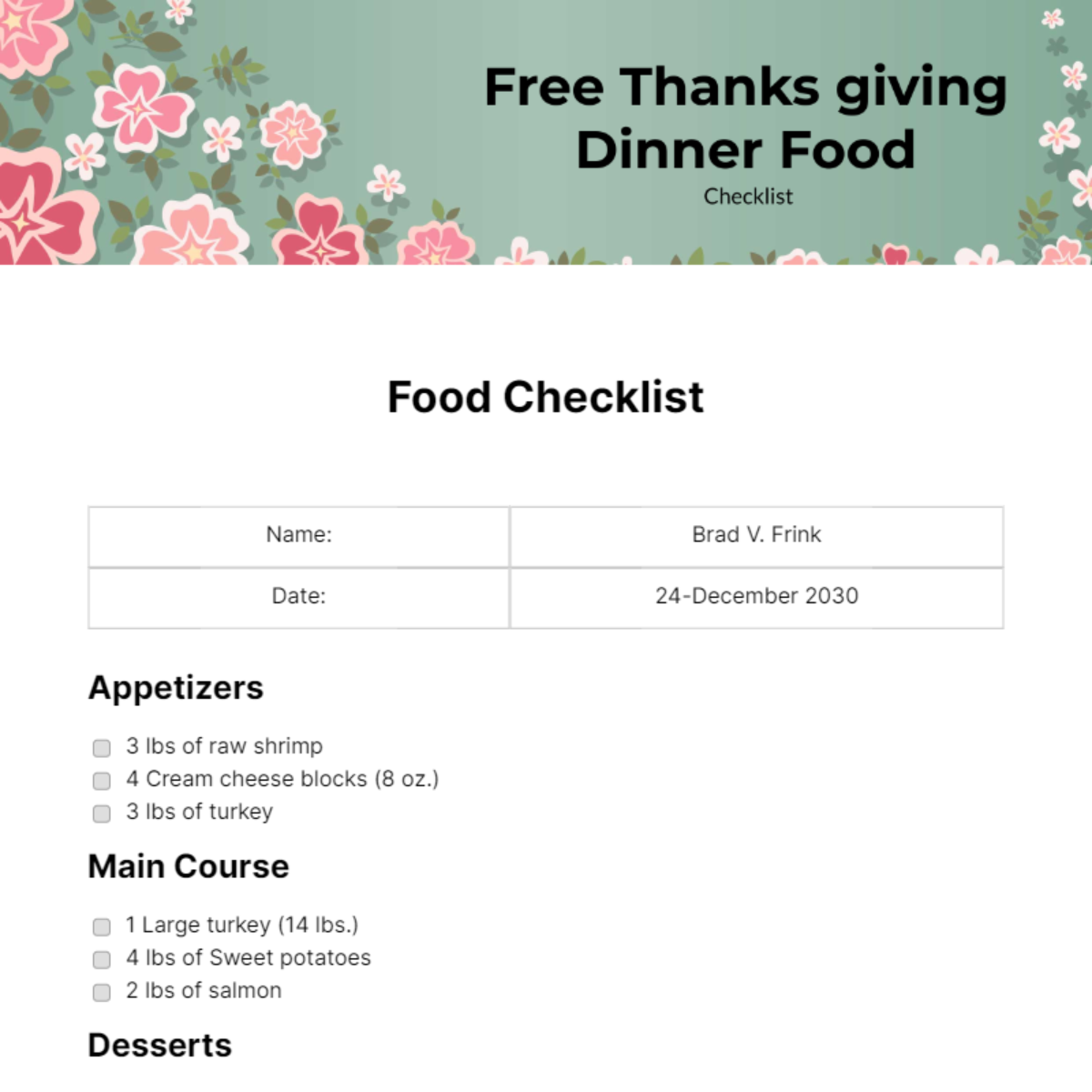 FREE Food Checklist Templates &amp; Examples - Edit Online &amp; Download ...