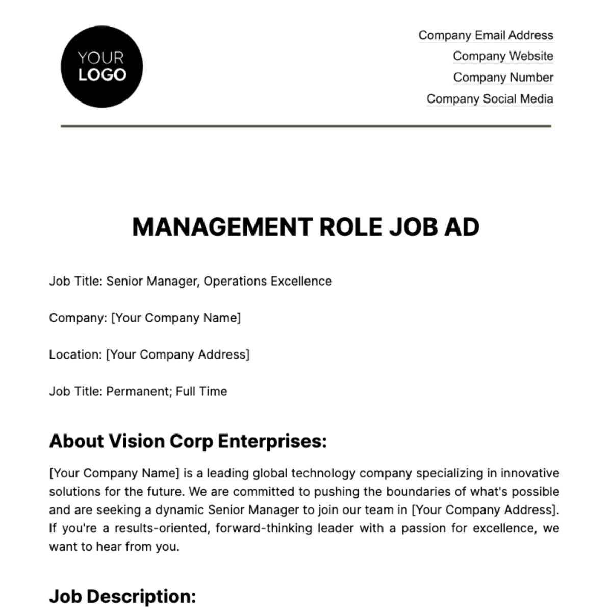 Management Role Job Ad HR Template