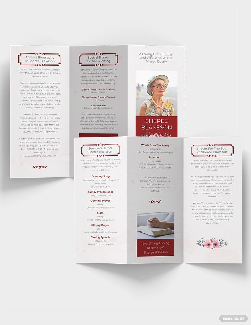 Free In Loving Memory Funeral Tri-Fold Brochure Template