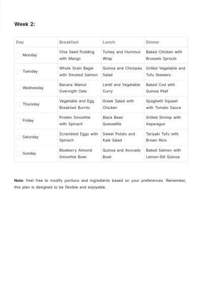 Free Meal Plan Food Checklist Template to Edit Online