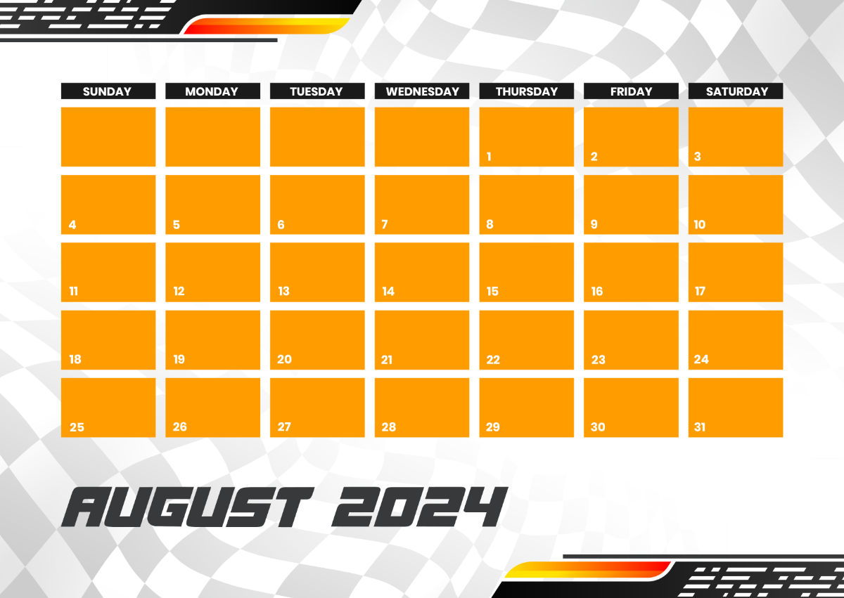 Racing Calendar August 2024 Template