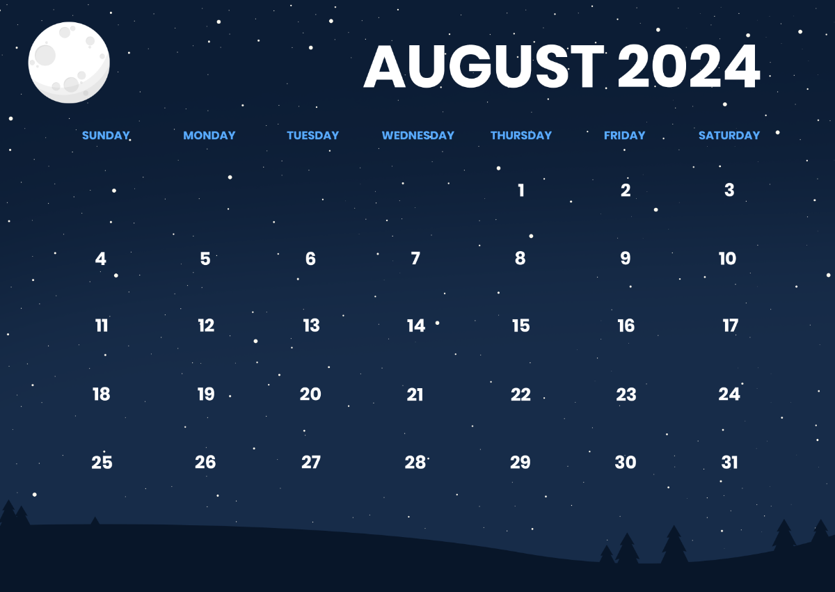 Full Moon August Calendar 2024 Template