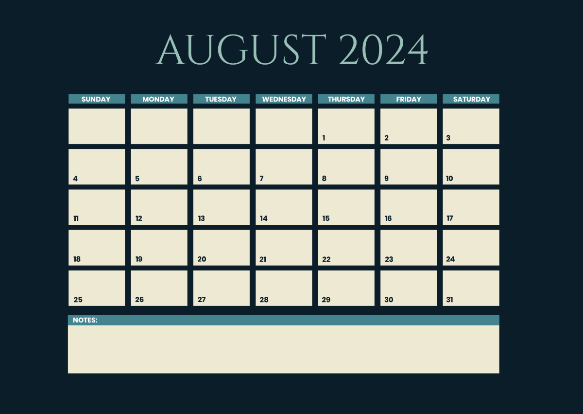 Fillable August Calendar 2024 Template Edit Online & Download Example