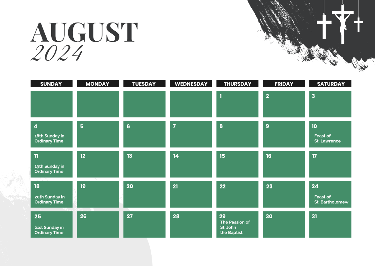 Catholic August 2024 Calendar Template