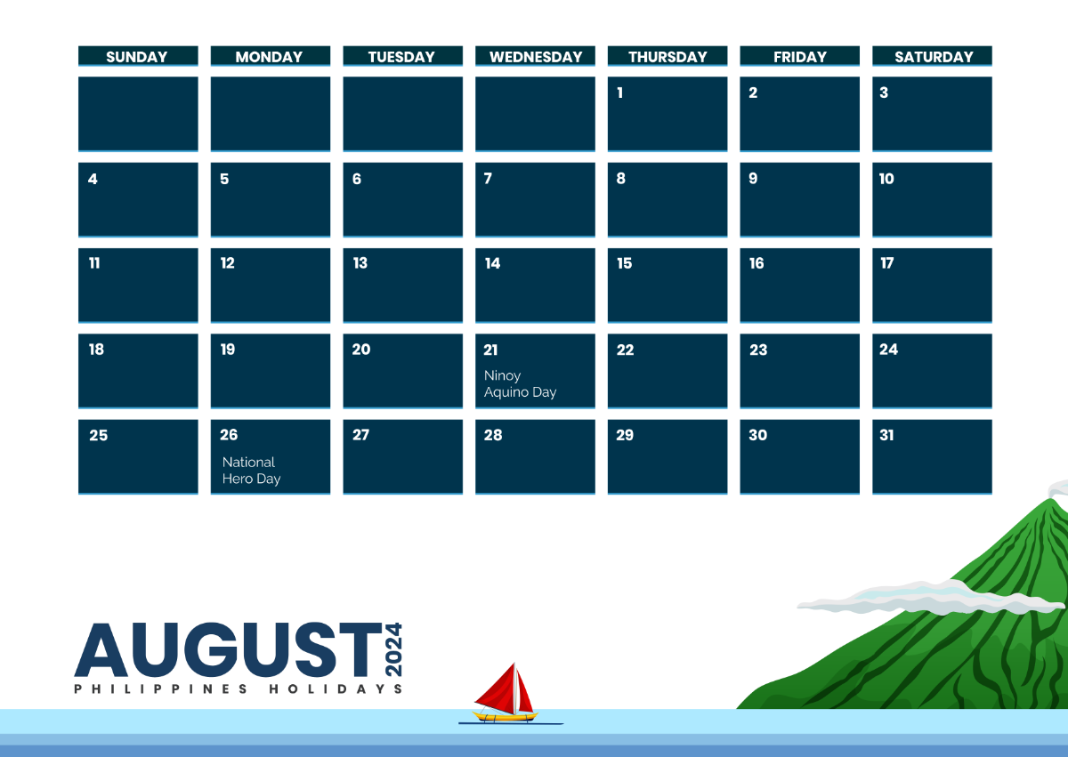 August 2024 Calendar with Holidays Philippines Template