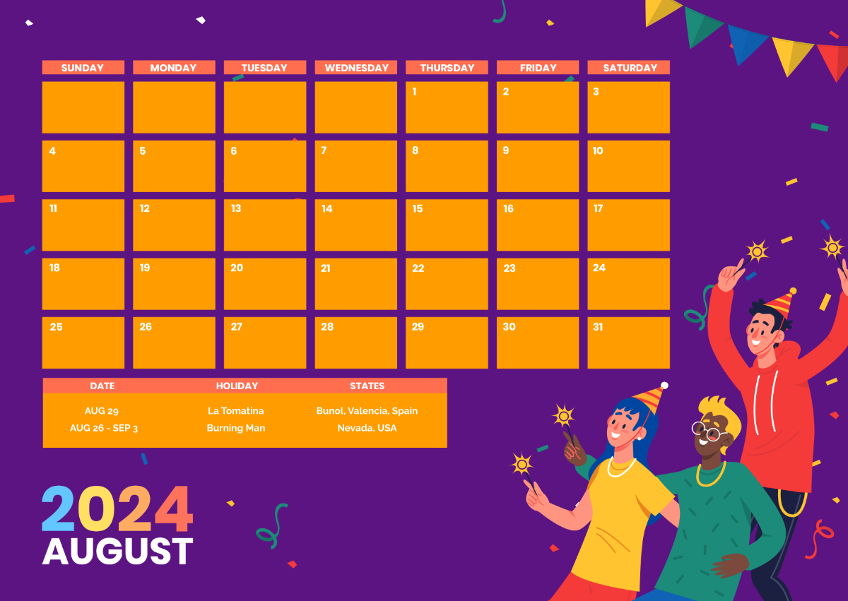 2024 August Calendar Festival Template