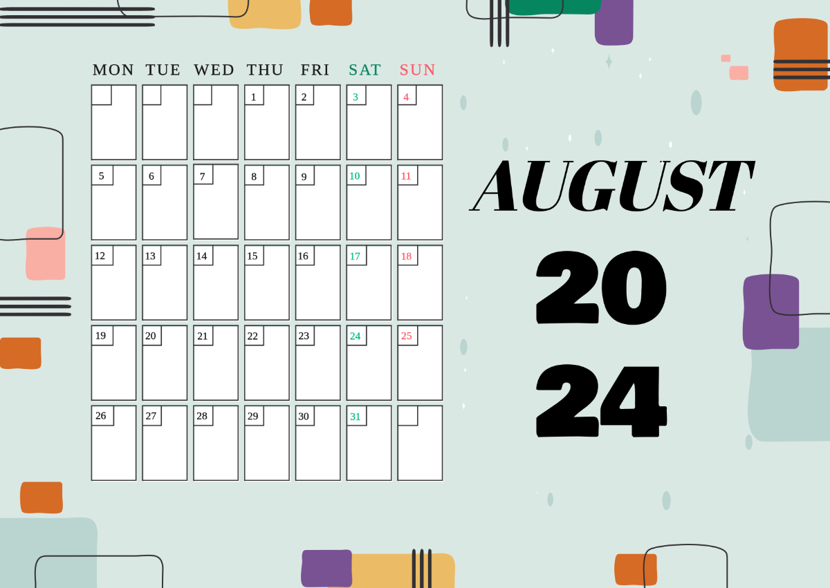 Vertical August Calendar 2024 Template