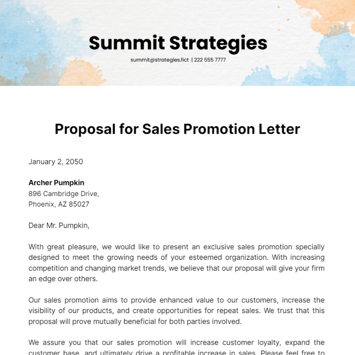 Free Proposal for Sales Promotion Letter Template