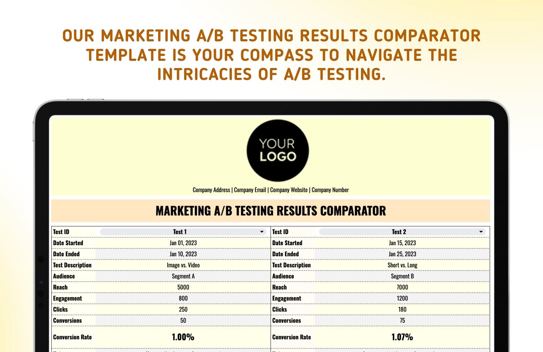 Marketing A/B Testing Results Comparator Template