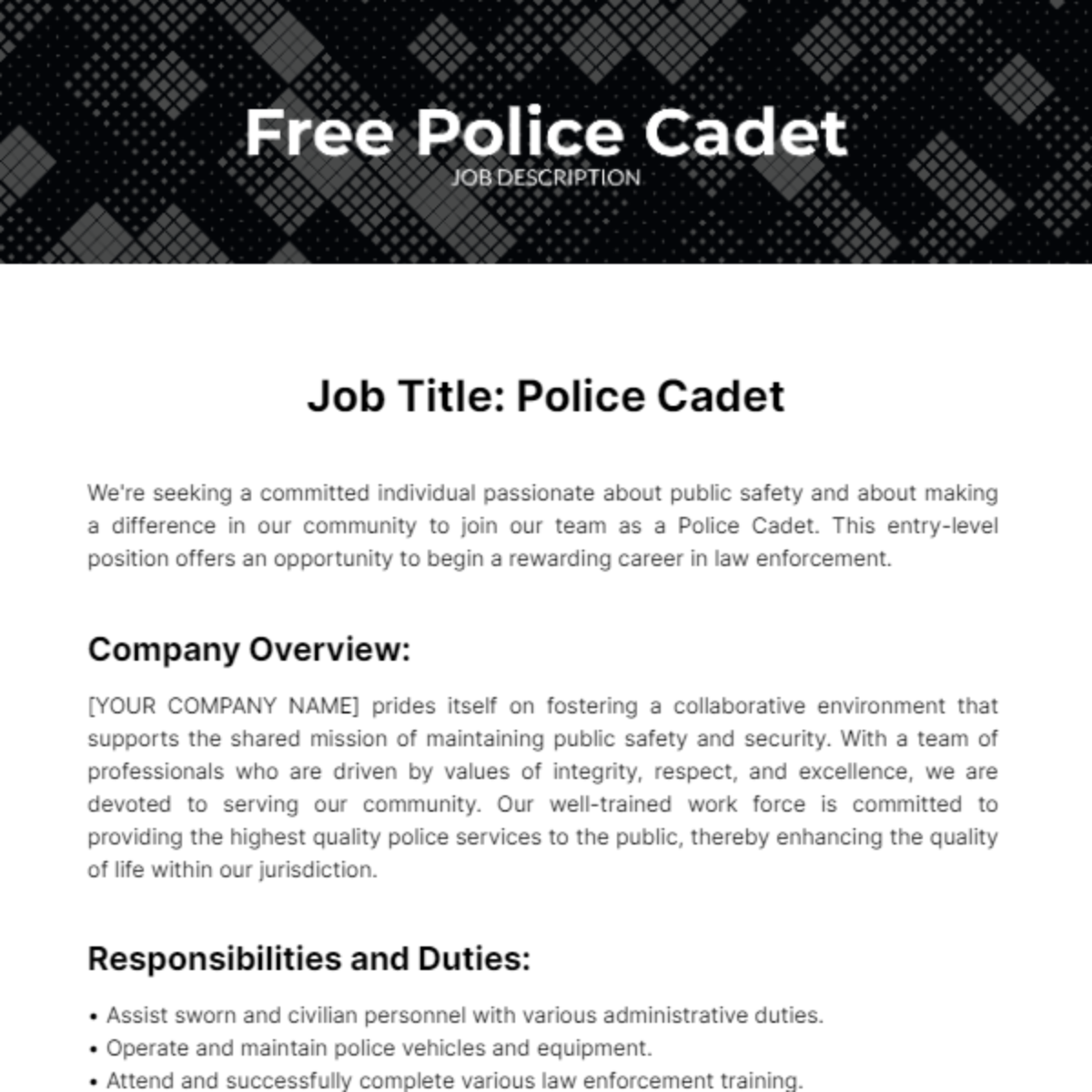 Police Cadet Job Description Template Edit Online Download Example