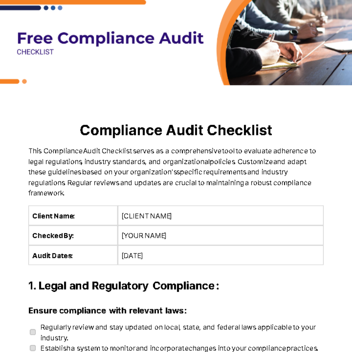 Compliance Audit Checklist Template