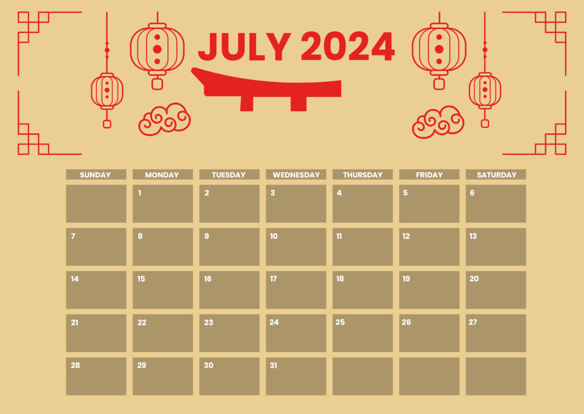 July 2024 Chinese Calendar Template