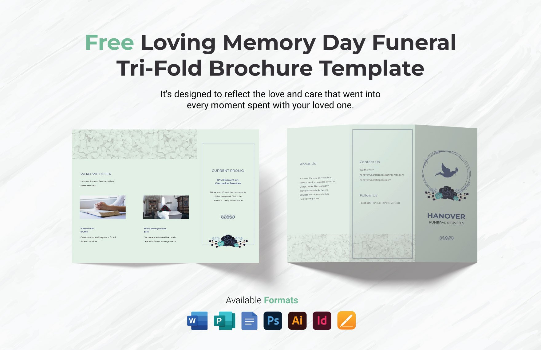 Loving Memory Day Funeral Tri-Fold Brochure Template in Word, Google Docs, Illustrator, PSD, Apple Pages, Publisher, InDesign