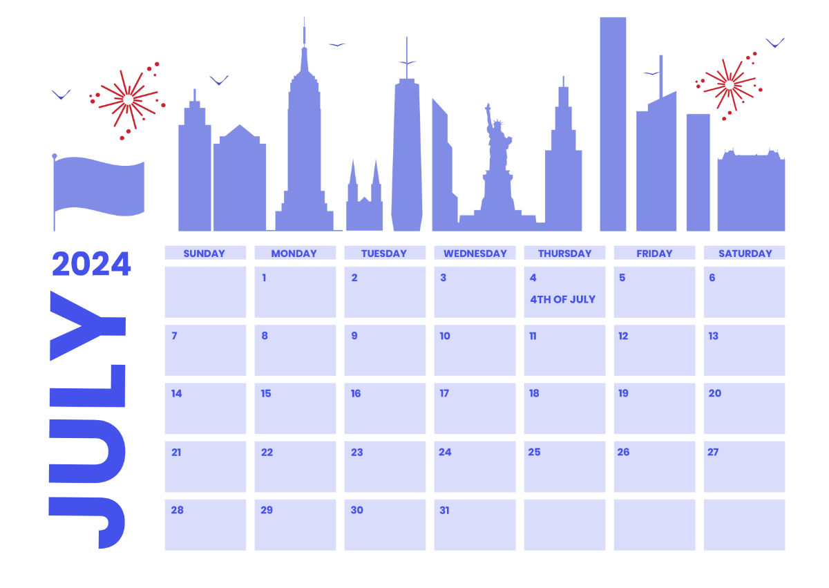 Fourth of July 2024 Calendar Template Edit Online & Download Example