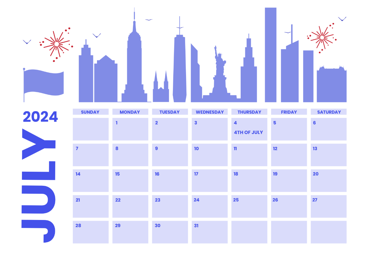 Fourth of July 2025 Calendar Template Edit Online & Download Example