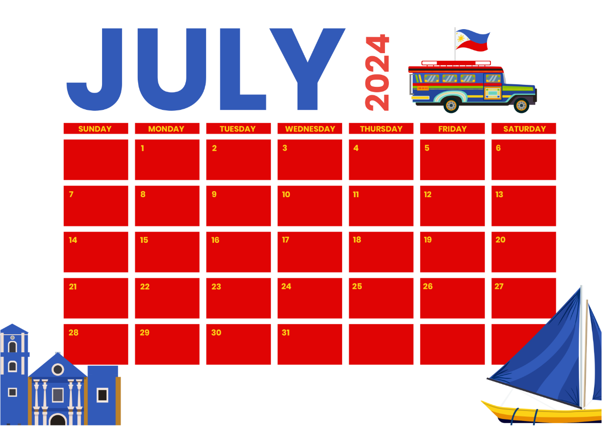 July 2024 Calendar with Holidays Philippines Template Edit Online