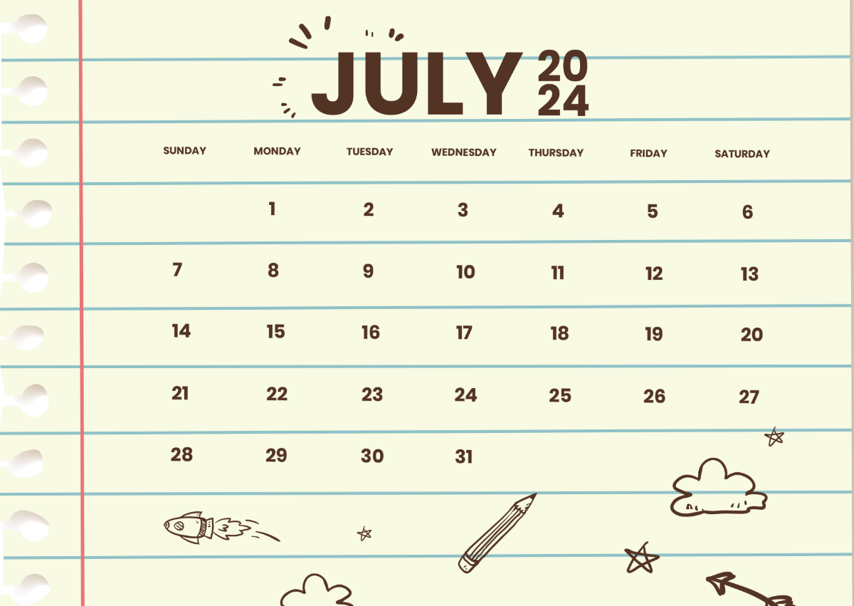 Doodle July Calendar 2024
