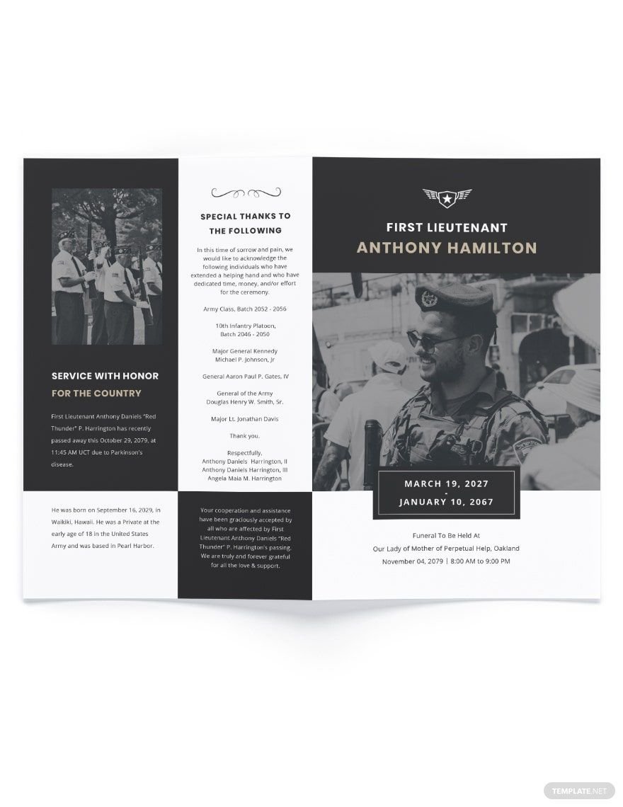 Military Funeral Memorial Bi-Fold Brochure Template