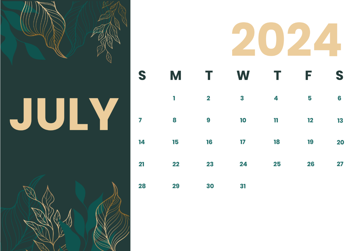 Fillable July Calendar 2024 Template