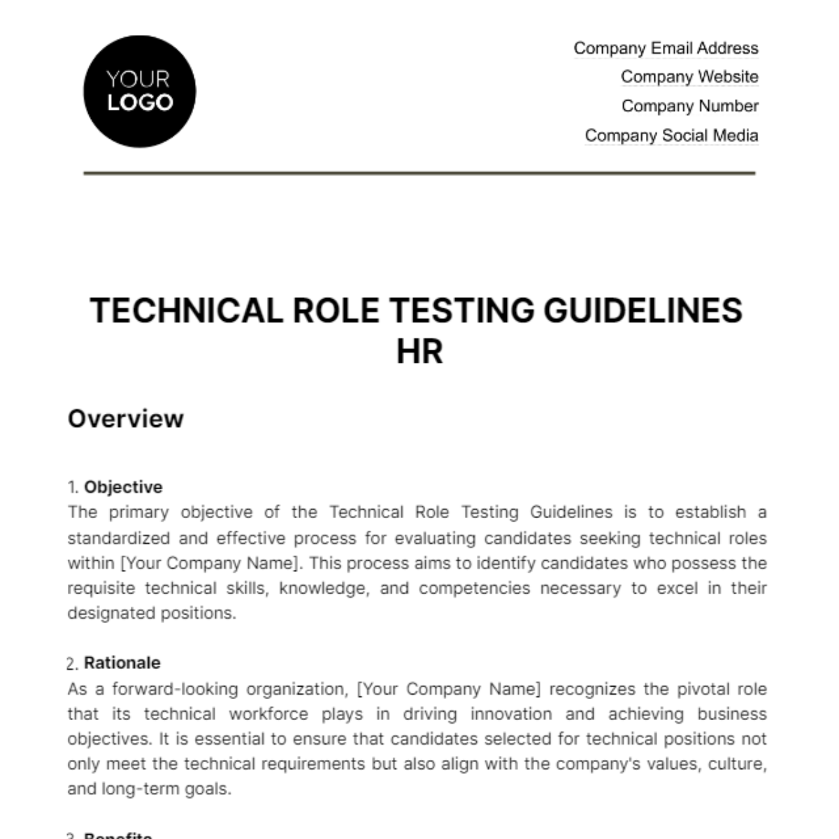 Free Technical Role Testing Guidelines HR Template
