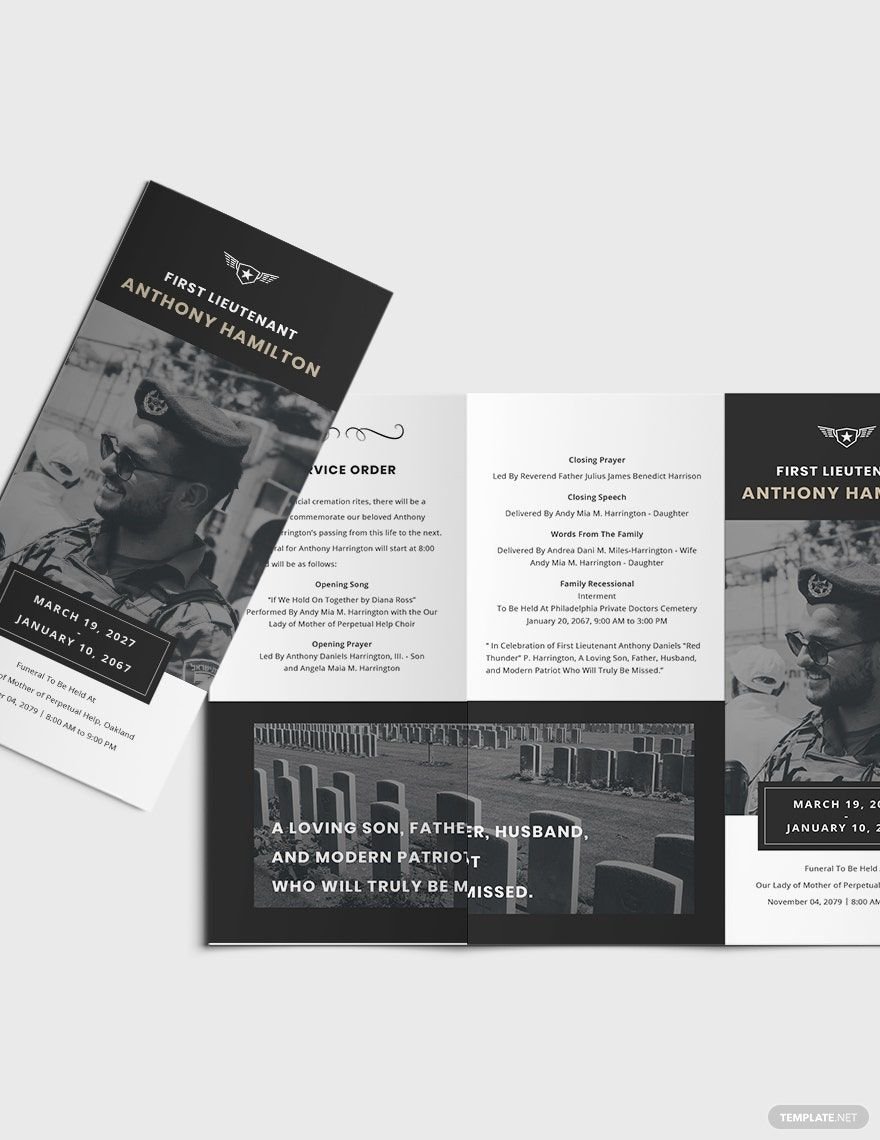 Military Funeral Memorial Tri-Fold Brochure Template