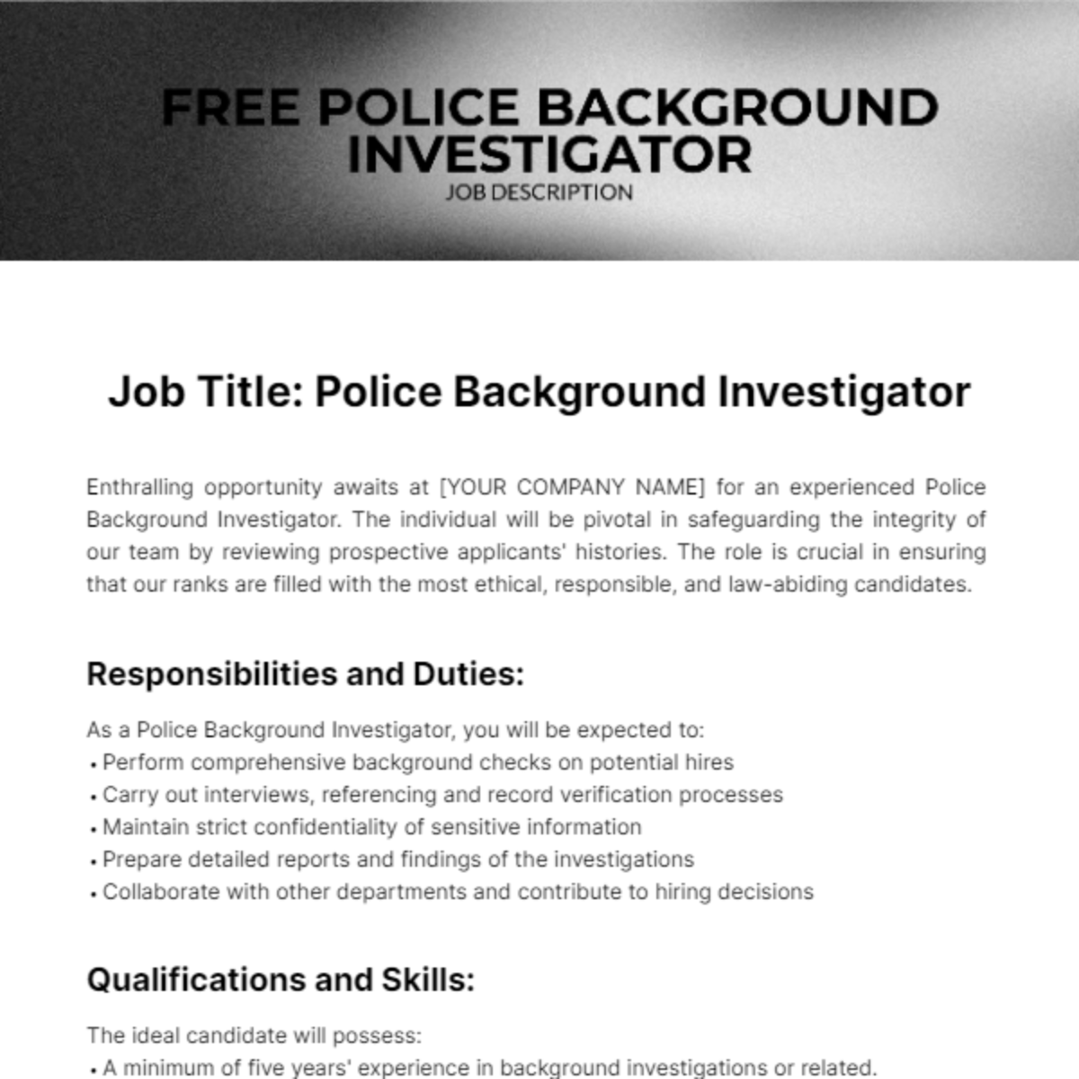 Police Background Investigator Job Description Template