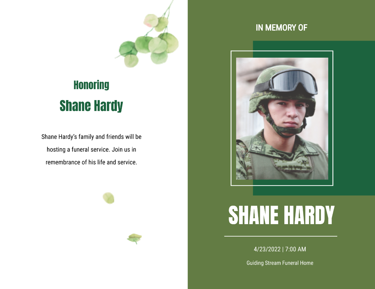 Military Funeral Obituary Bi-Fold Brochure Template