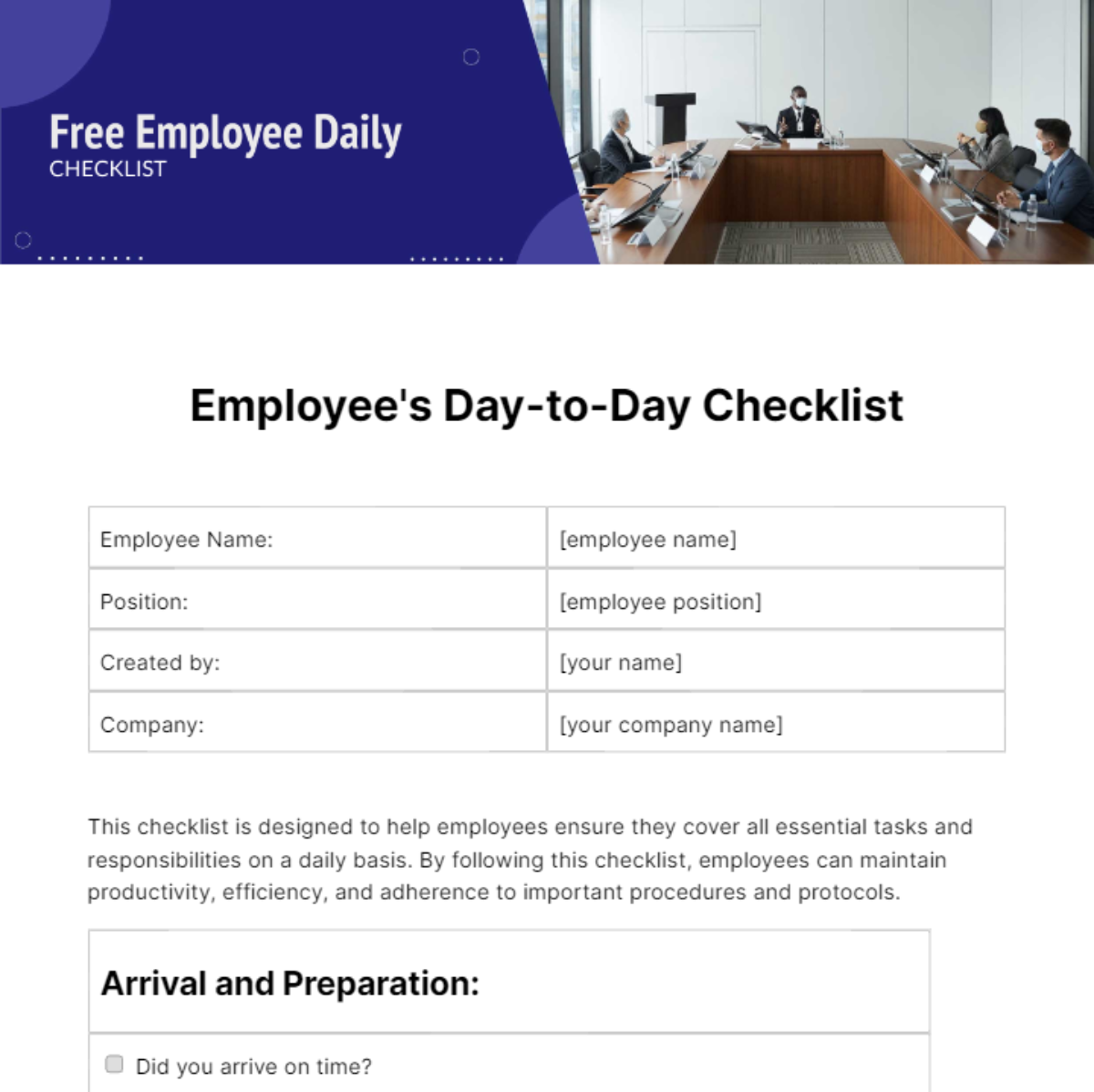 Free Employee Daily Checklist Template