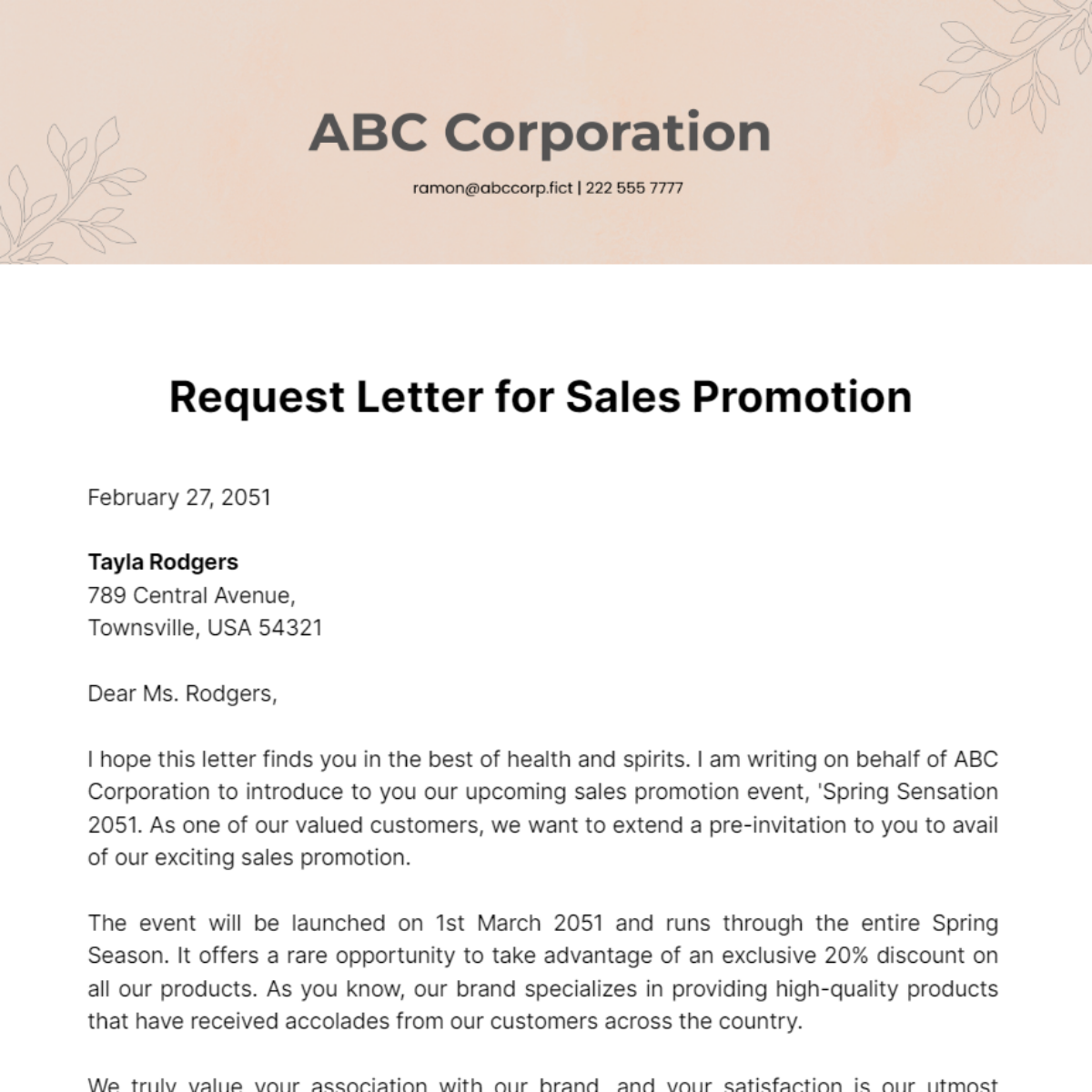 Request Letter for Sales Promotion Template