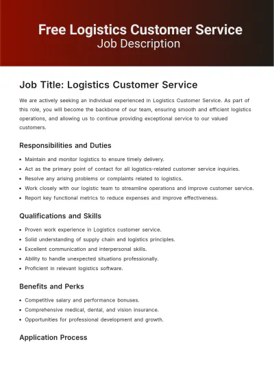 Free Logistics Customer Service Job Description Template to Edit Online