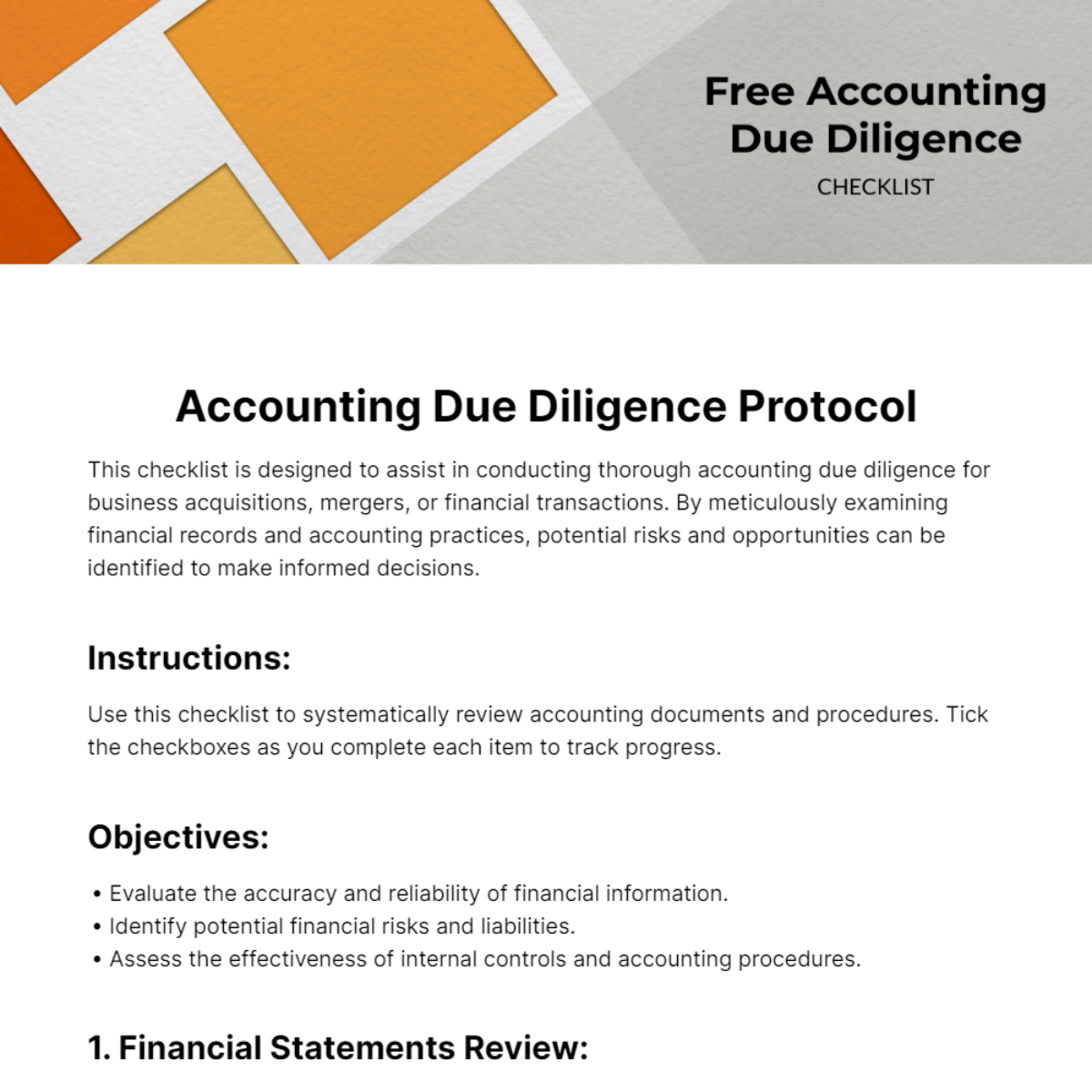 Accounting Due Diligence Checklist Template