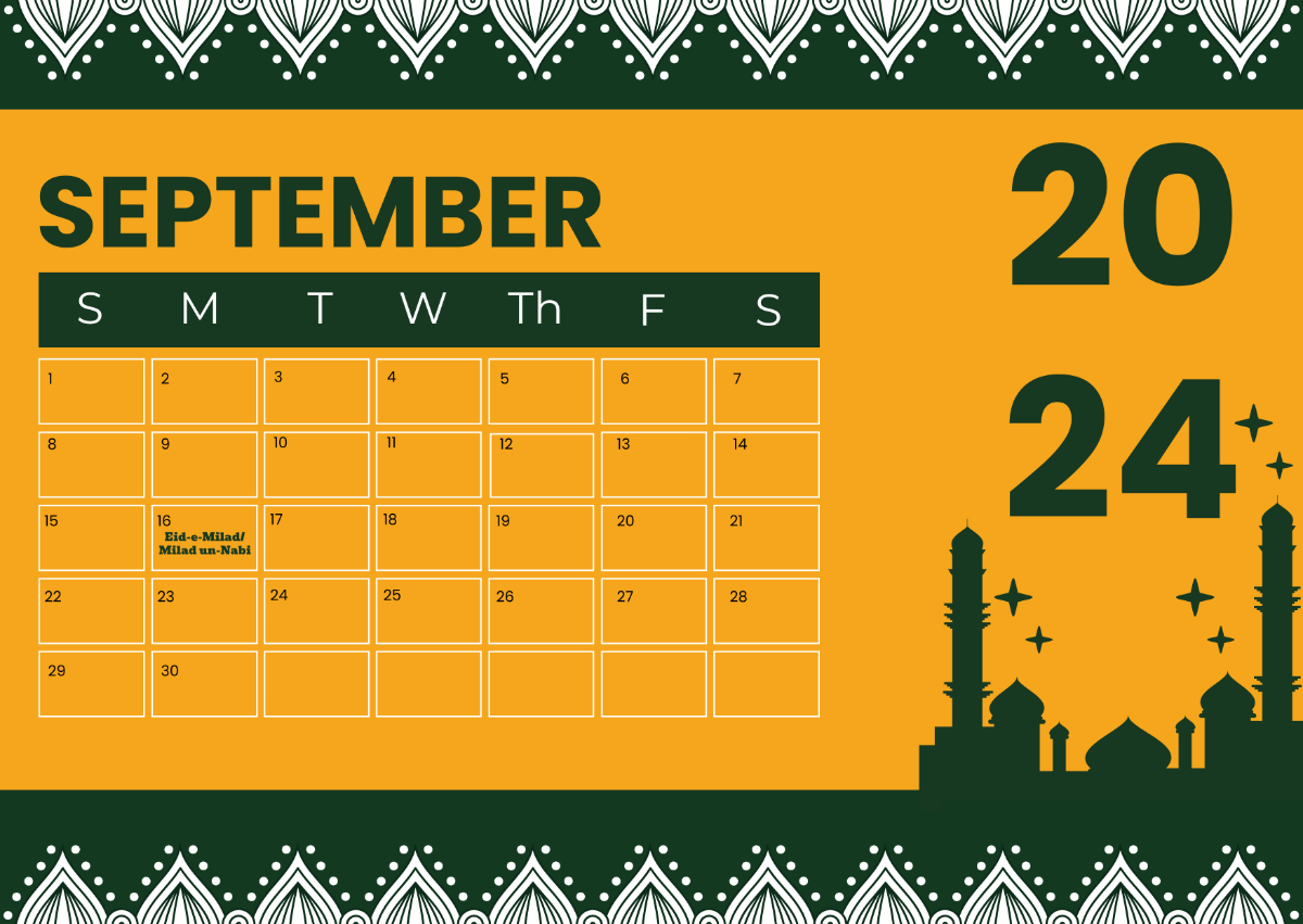 September 2024 Calendar with Holidays India Template